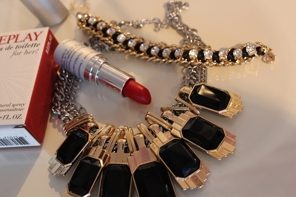 Necklace and lipstick