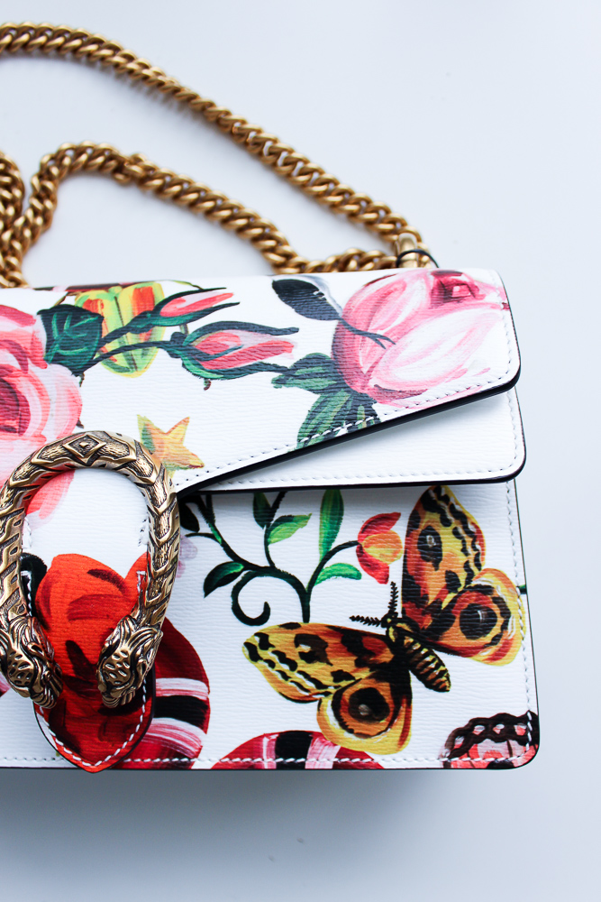 exklusive Designertasche Gucci Dionysus Garden-Print Modeblog Trendtasche bunt Blumen Weiß Gold