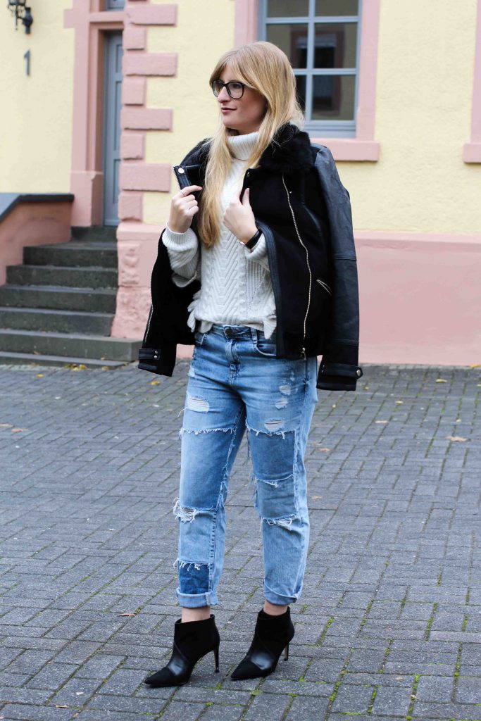 Casual Winter Streetstyle Rüschenpullover kombinieren Flicken-Jeans Zara OOTD Modeblog 4