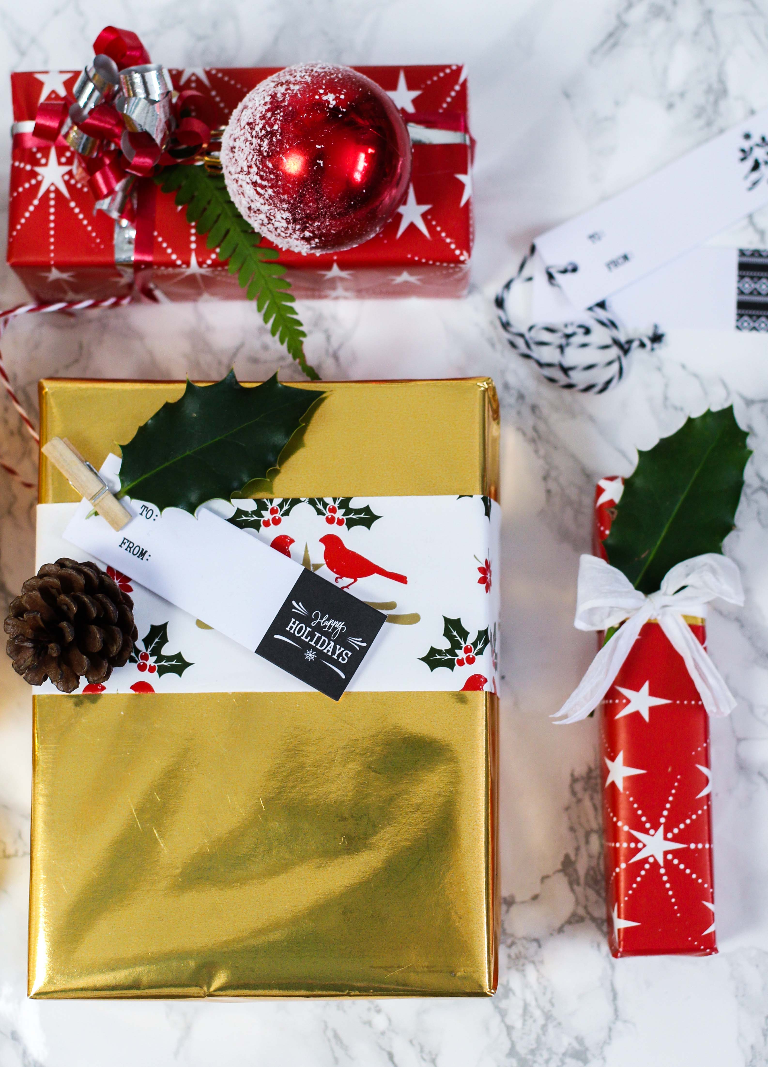 Geschenke kreativ einpacken Weihnachten Kreativer Christmas Gift Wrapping Guide Clas Ohlson Geschenkpapier Geschenk Ideen Dekoration Gold Rot