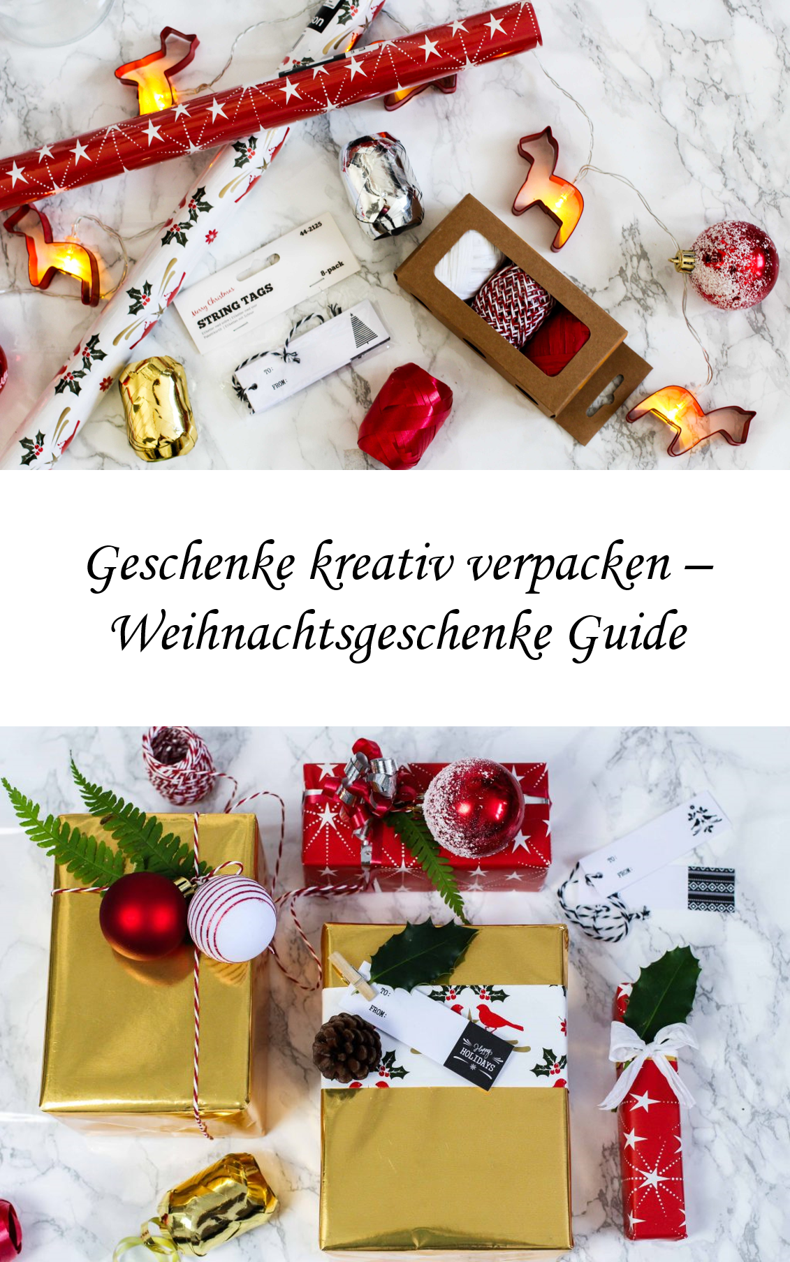 Geschenke-kreativ-einpacken-Weihnachten-Kreativer-Christmas-Gift-Wrapping-Guide-Clas-Ohlson-Geschenkpapier-Geschenk-Ideen-Dekoration gold weiß rot