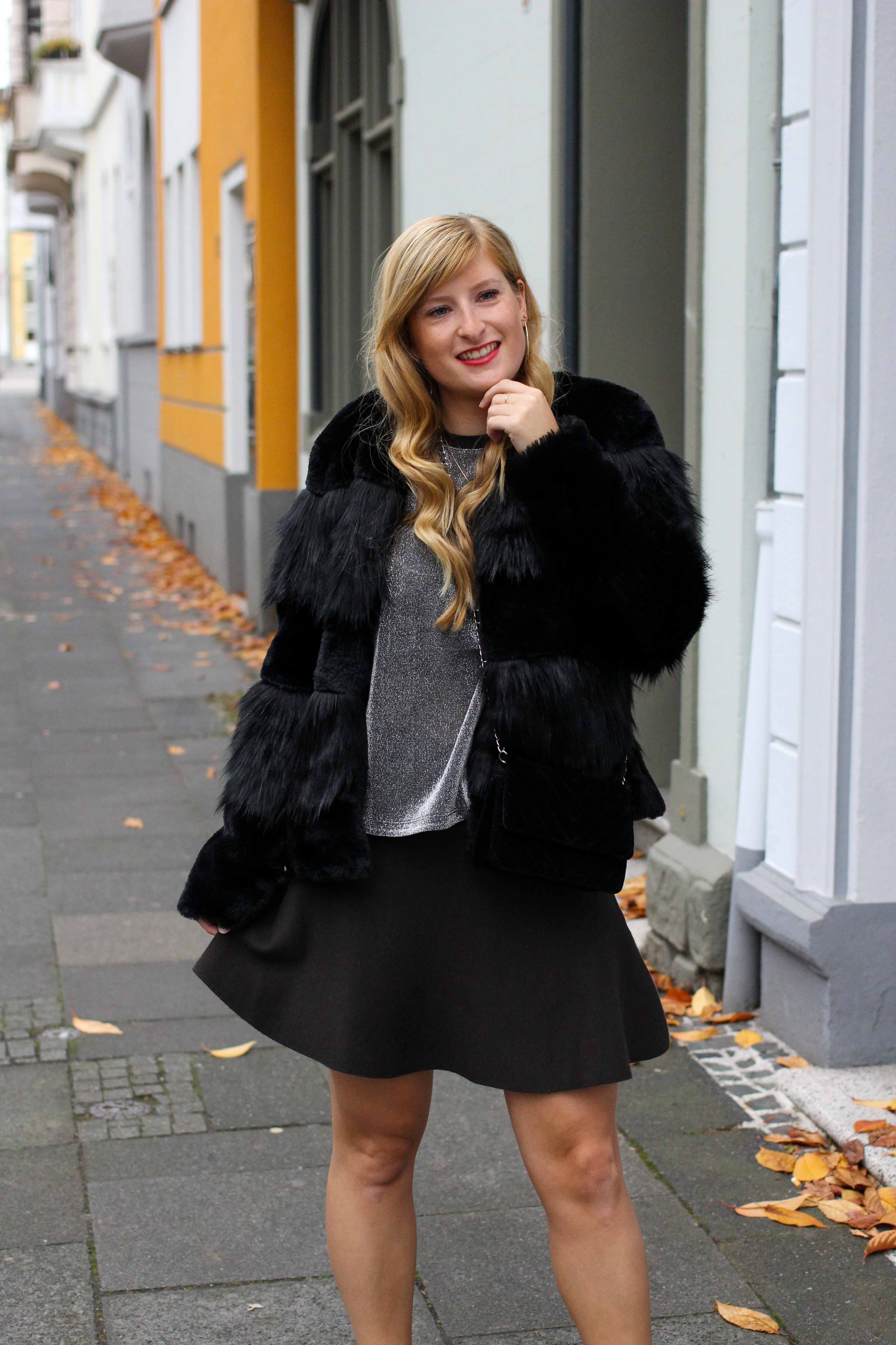 Silvester Outfit 2018 2019 casual chick Glitzershirt Kunstfelljacke Vero Moda Partycollection Modeblog 5