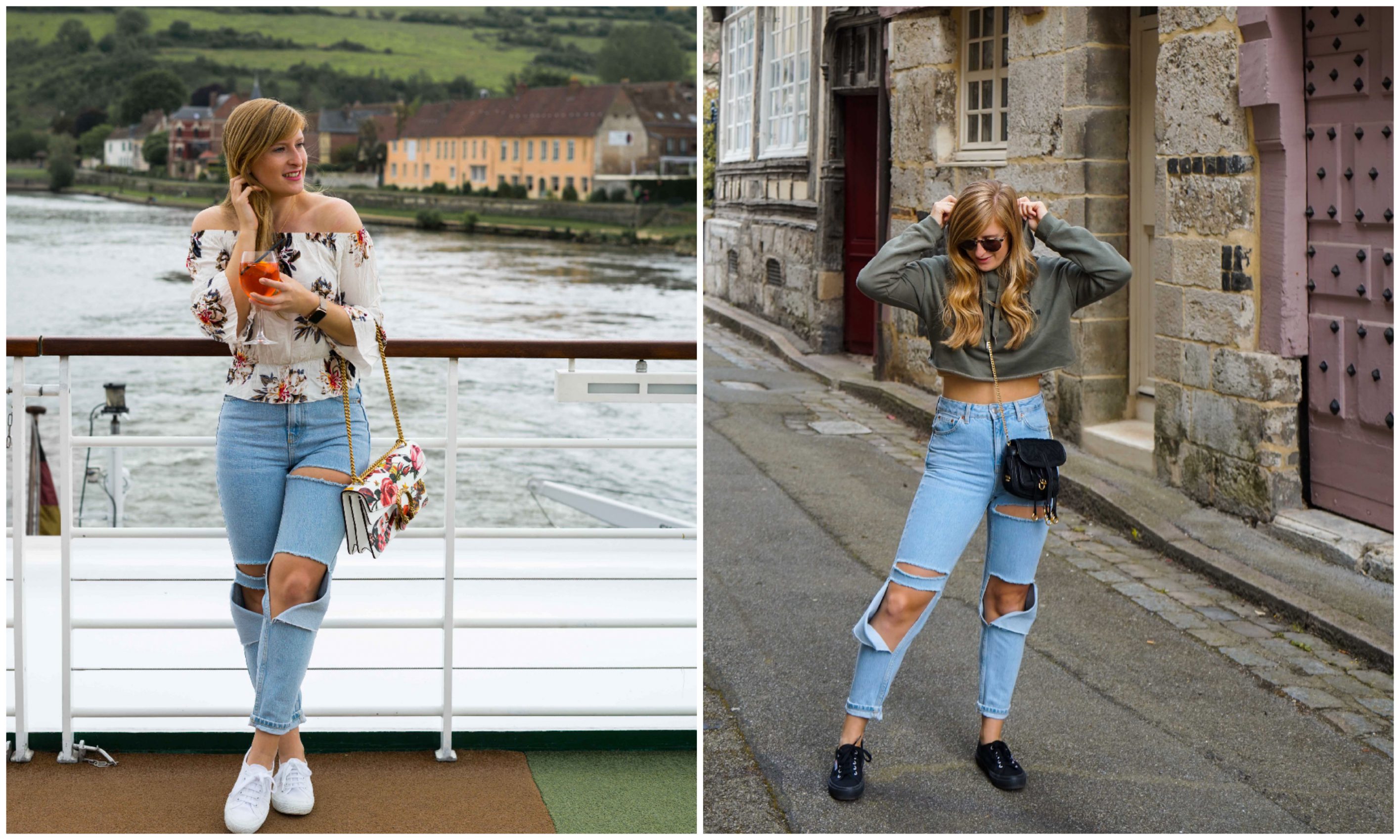 2Ways2Style Two Ways to Style Ripped Jeans kombinieren 2 Möglichkeiten bauchfrei Tasche Look Modeblog Modeblogger
