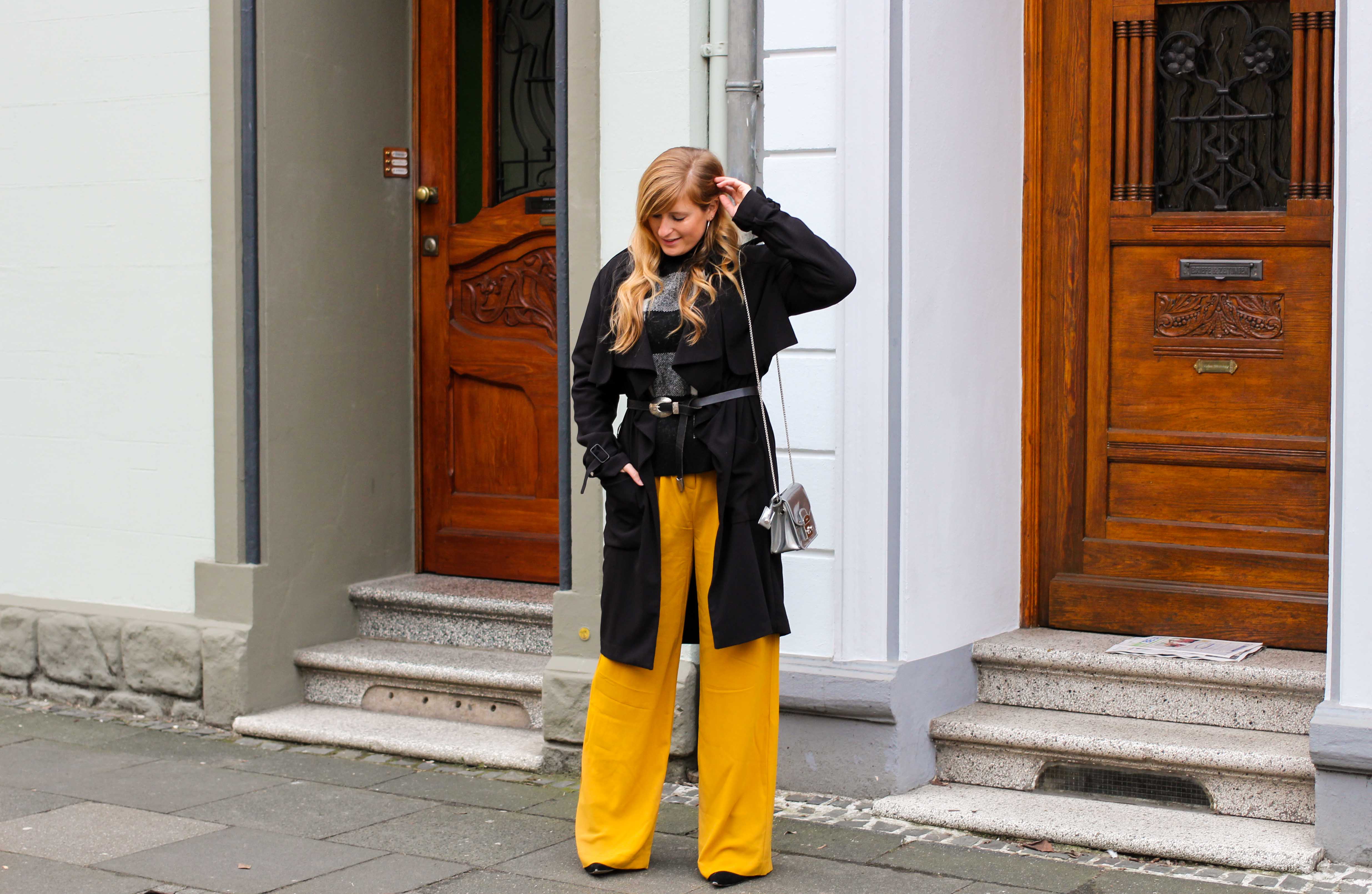 Karo Pullover Wide Leg Pants Gelb Weite Hosen kombinieren Modeblog Outfit Herbst Winter Bonn Blog 8