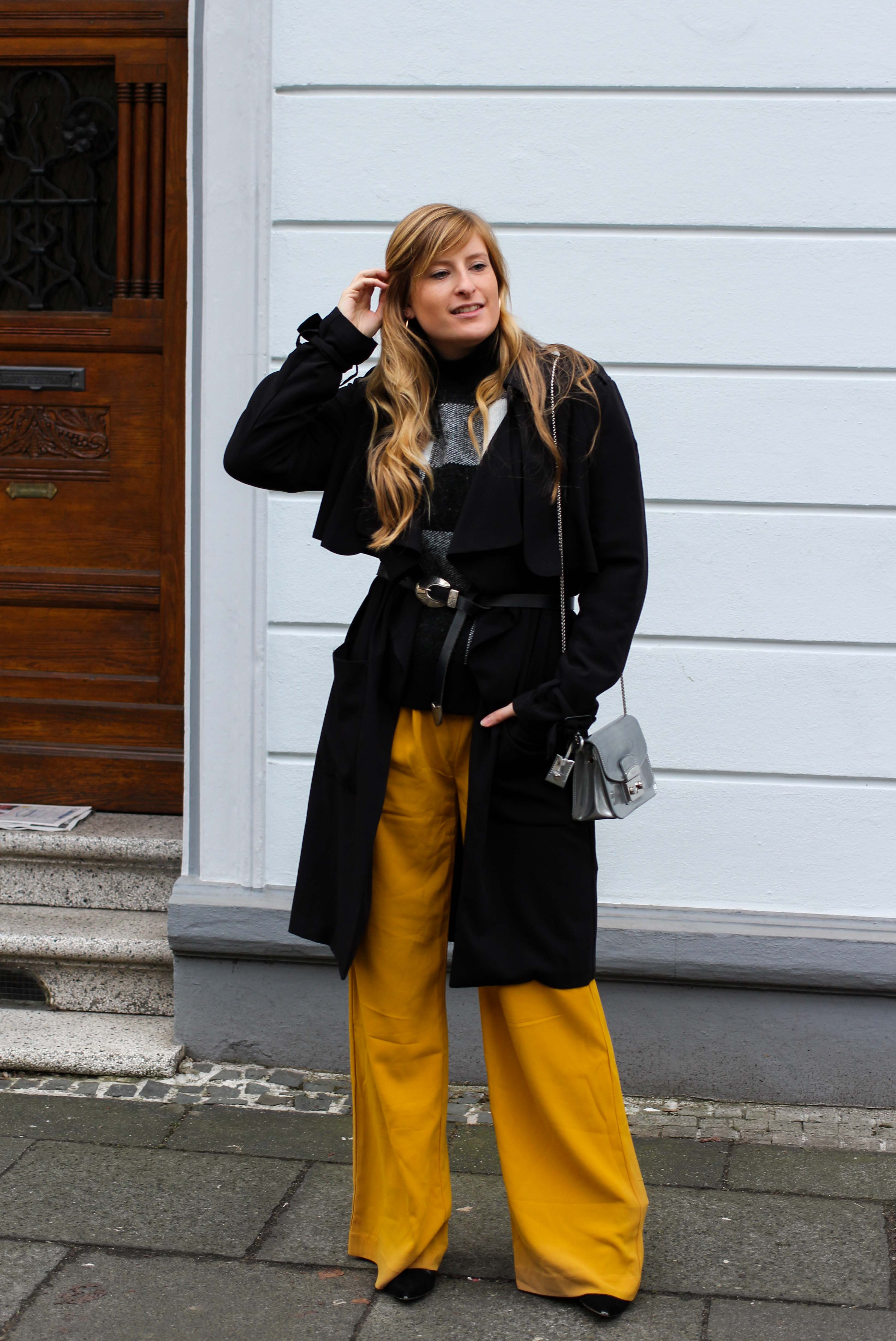 Karo Pullover Wide Leg Pants Gelb Weite Hosen kombinieren Modeblog Outfit Herbst Winter Bonn Blog 9