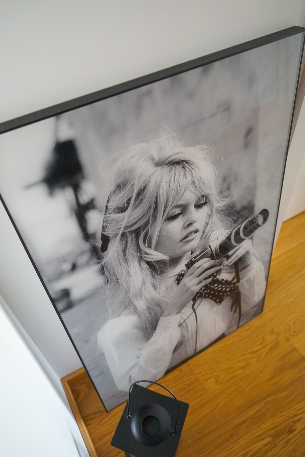 Acrylbild Brigitte Bardot mit Kamera Posterlounge Flur gestalten Flur Ideen Flur Deko Schwarz Weiß Fotografie 4