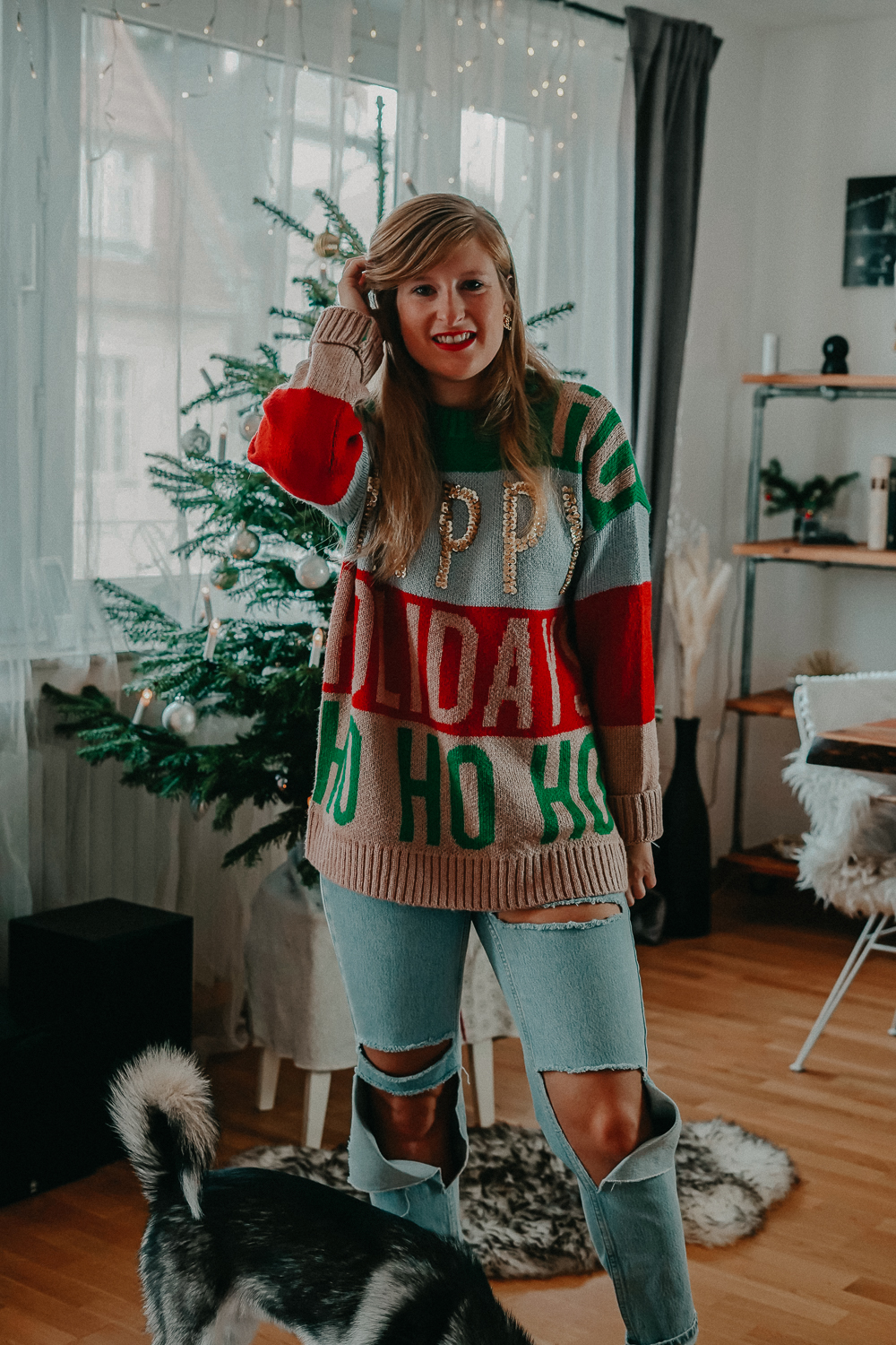 Weihnachtsoutfit Weihnachtspullover Christmas Sweater Oversized Pomsky Weihnachtsbaum 4